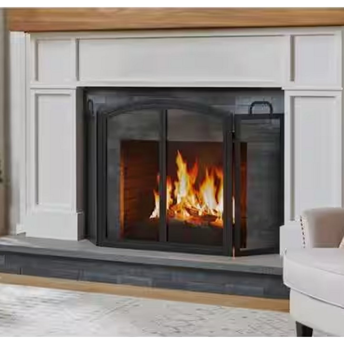 Radcliff Manor 3‑Panel Fireplace Screen Black Steel Folding Mesh, See-Through