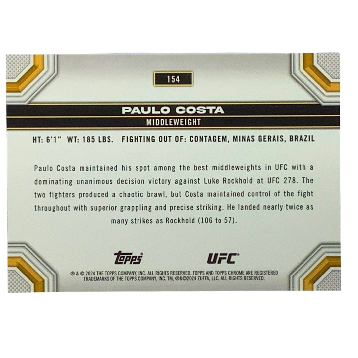 Paul Costa, UFC Middleweight, Card 154, 2024 Topps Chrome UFC, NM+