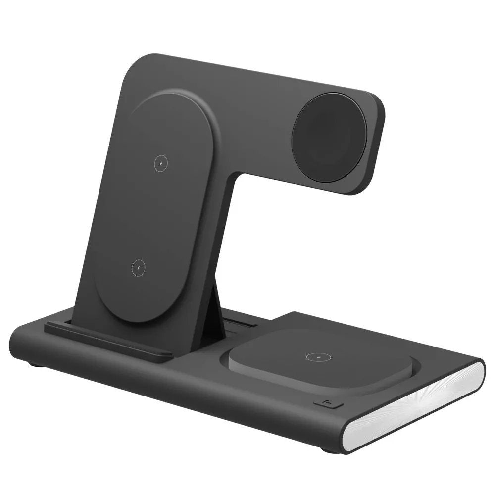 3-in-1 Portable Wireless Charger – Black – USB-C, 15W Output, Apple Watch/AirPods/iPhone Compatible