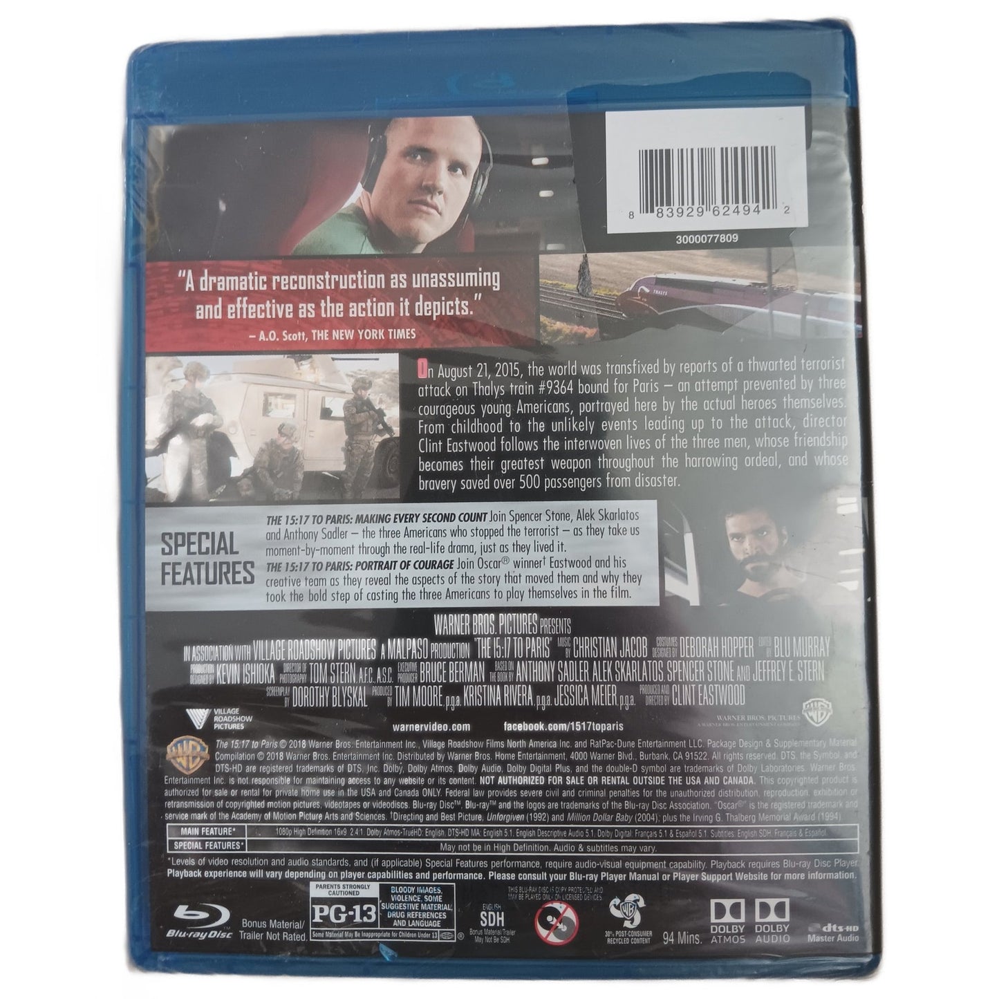 The 15:17 to Paris - Blu-ray, 2018 True Story Drama, Spencer Stone, NIP