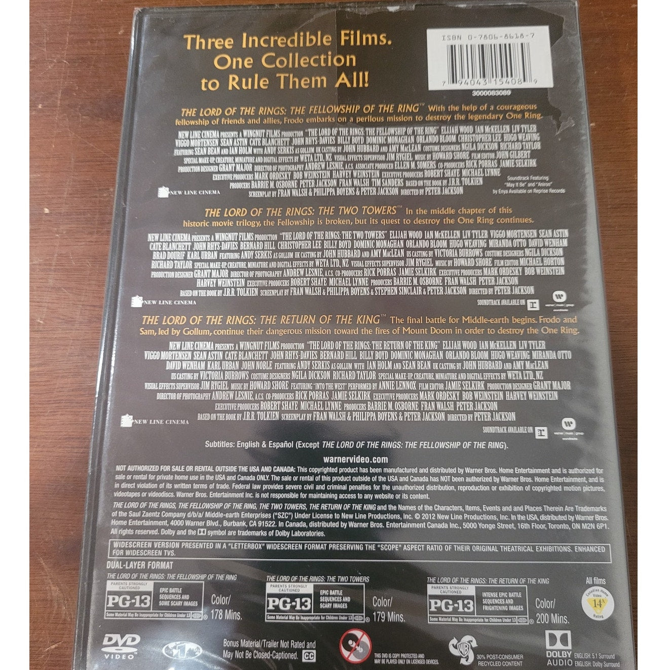 The Lord of the Rings DVD 3 Movies Fellowship Two Towers Return of the King