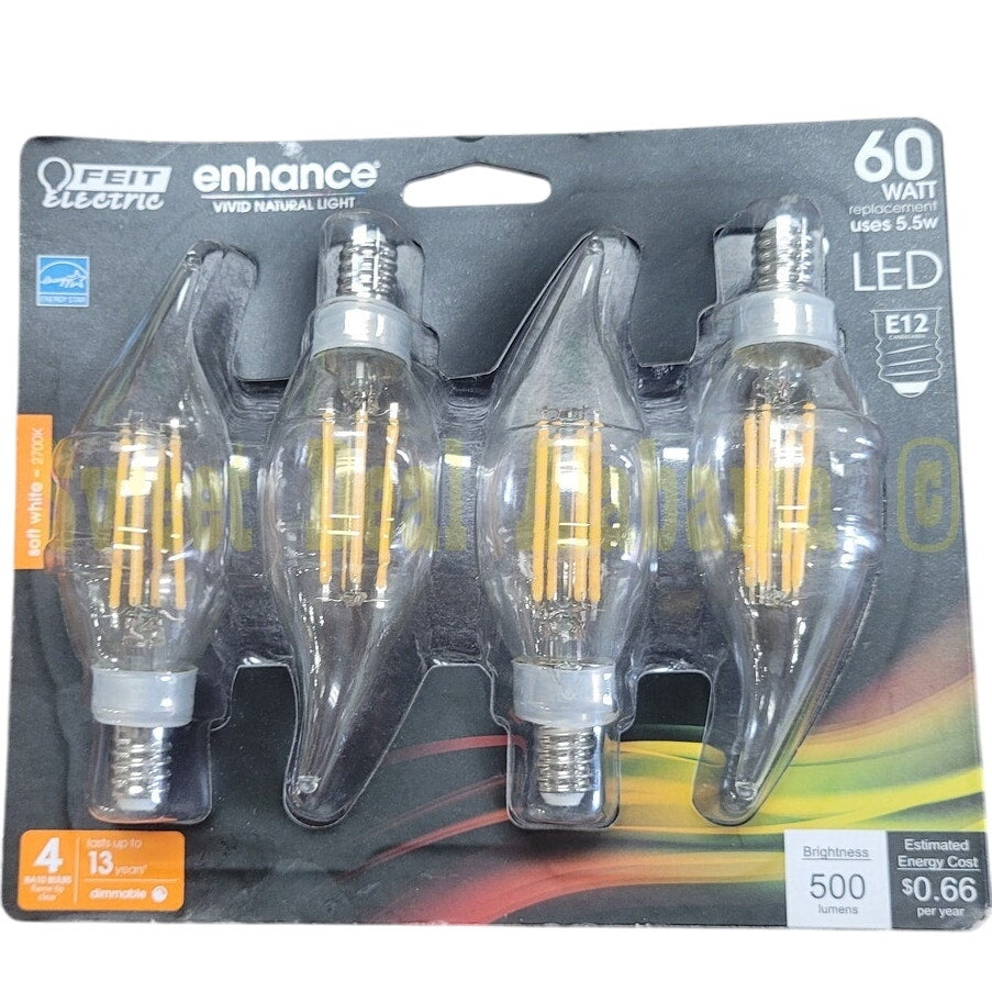 Feit Electric LED (60-Watt Eqv) BA10 E12 Candelabra Dimmable Filament CEC Clear