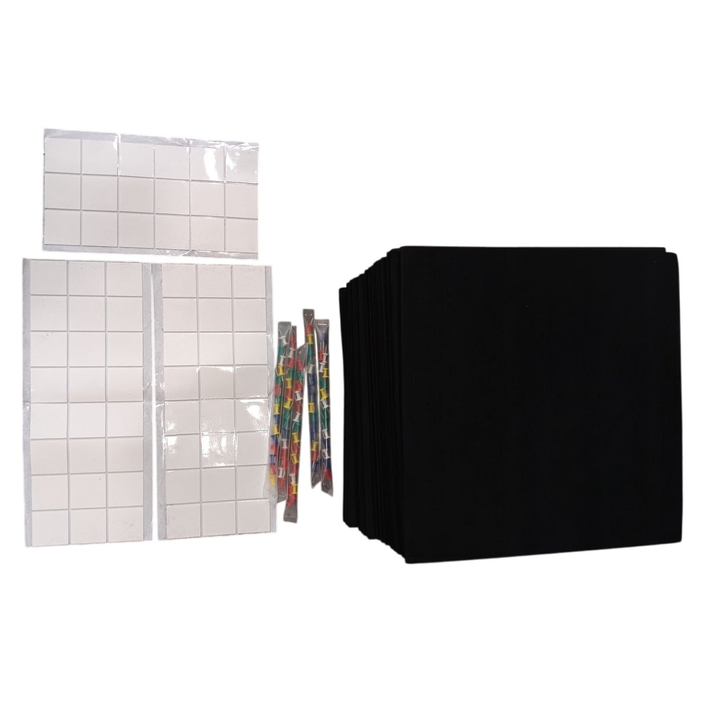 Felt Bulletin Board Tiles, 24-Pack (70"x47") Blk - w/ Adhesive Tabs & Push Pins