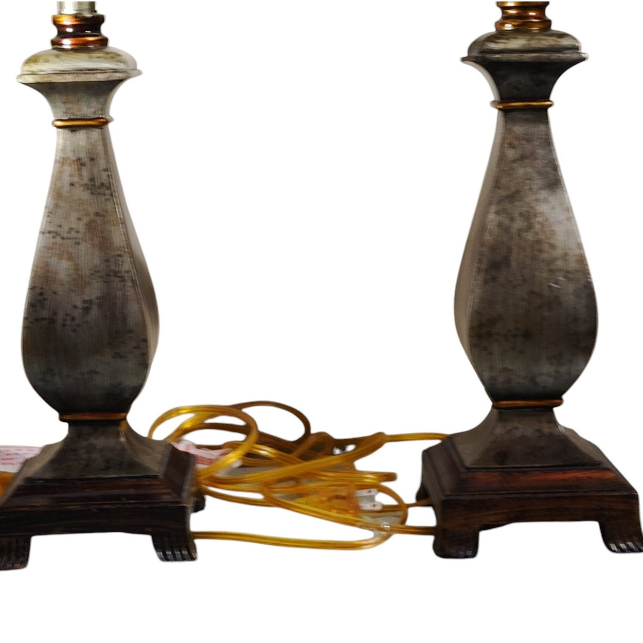 Pair of Vintage Classic Tan Shade Table Lamps – 27.5"H w/ Finial, Working