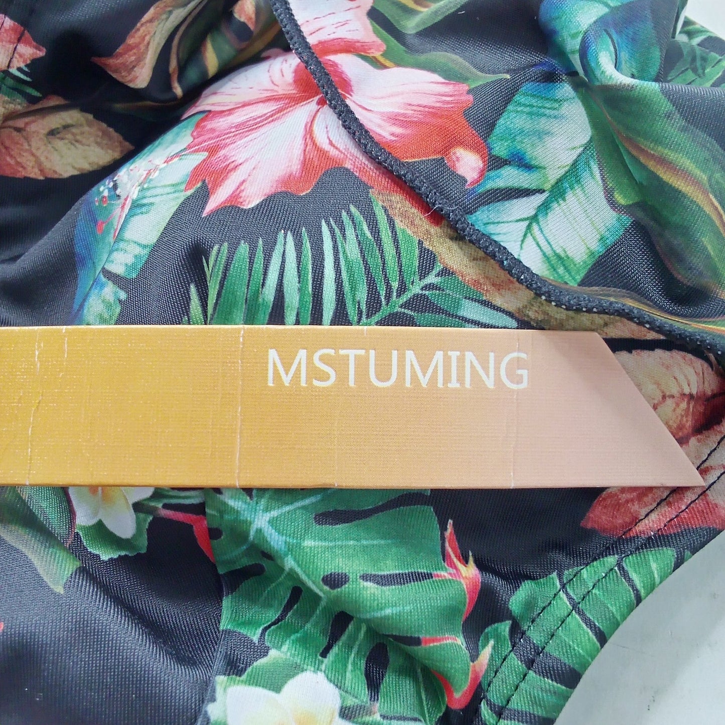 Mstuming Floral Bikini Top Flutter Sleeve Ruffle Strap Tropical Print Medium