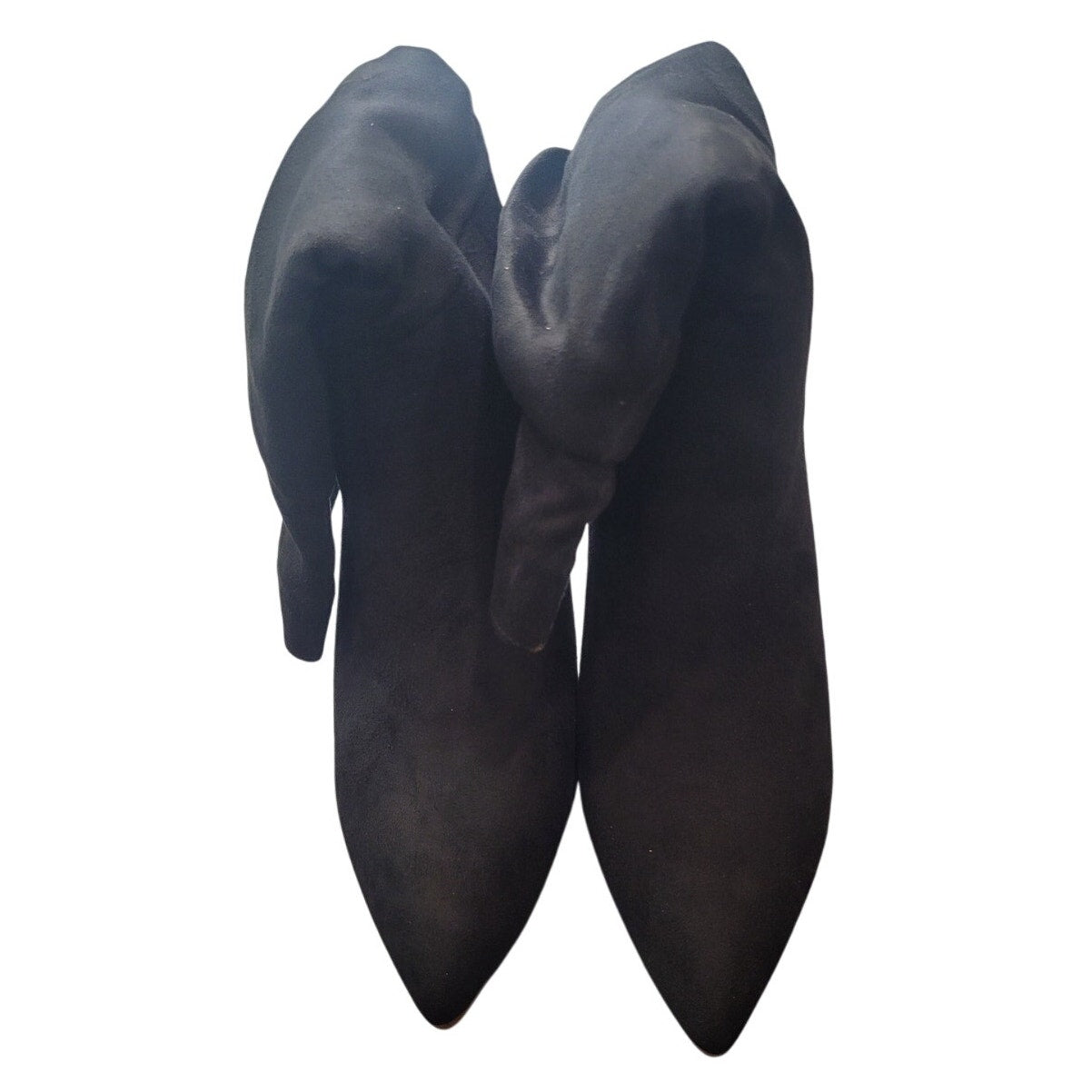 Mid Calf Boots Pleated Suede Stiletto Pointed Toe Slouchy Slip On Ankle Boots