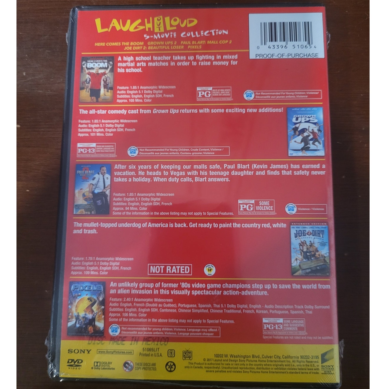 Comedy 5-Movies - Grown Ups 2 Here Comes the Boom Joe Dirt 2 Mall Cop 2 Pixels