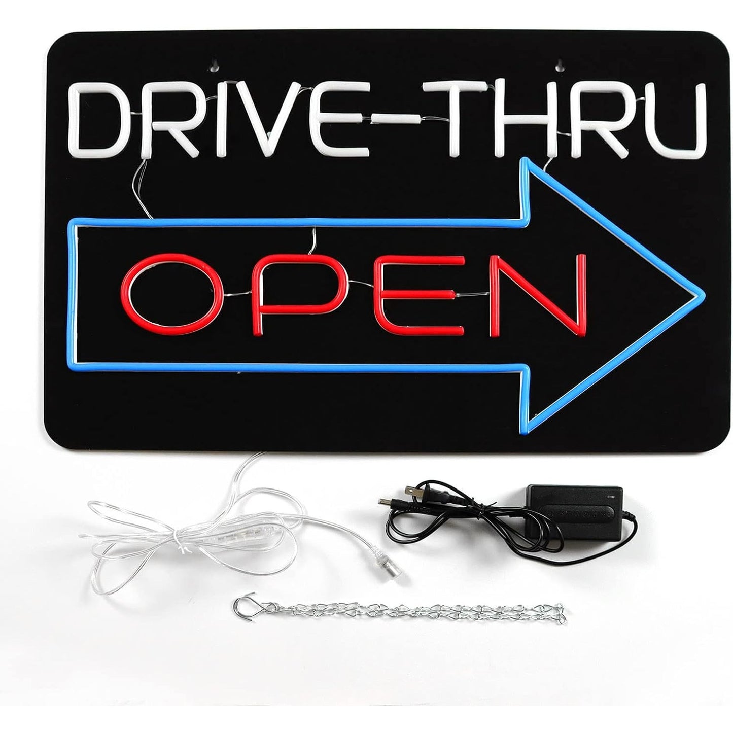 Drive Thru Open Neon Sign – 23.2×15", LED, Wall Decor, 12V Adapter Included