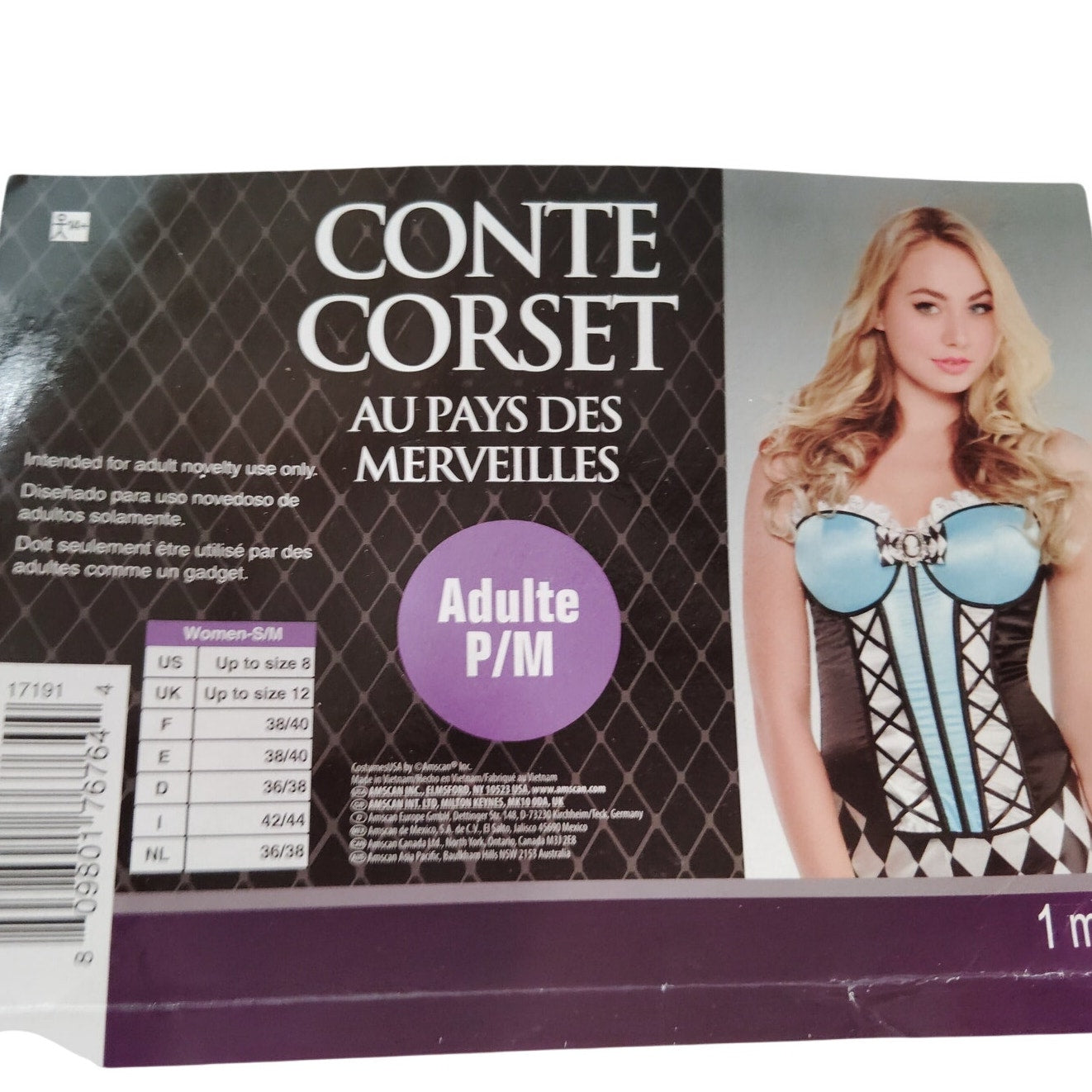 Wonderland Alice Corset Halloween Costume - Black/Blue - Size S/M (Up to Size 8)