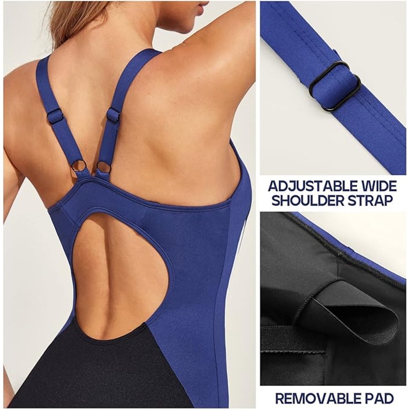Ewedoos One Piece Athletic, Adjustable Strap, Tummy Control Swimming Suit, XL
