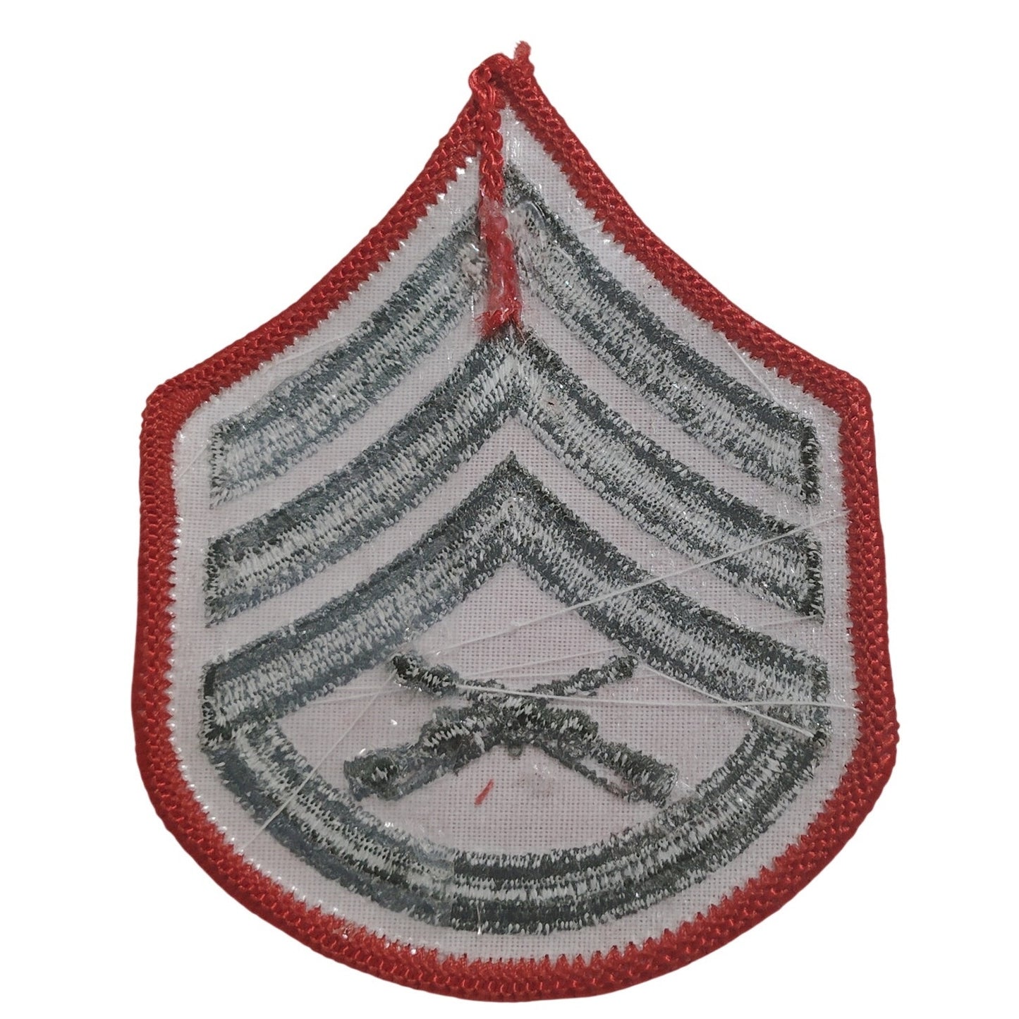 1 Set - USMC Staff Sergeant E‑6 Chevrons, Green on Red – Female 3‑3/4" × 2‑7/8"