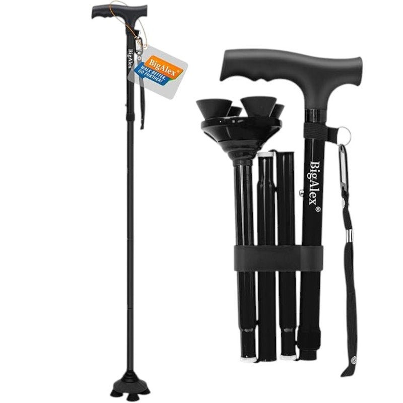 BigAlex Folding Walking Cane – Adjustable Height – 350 lb Support
