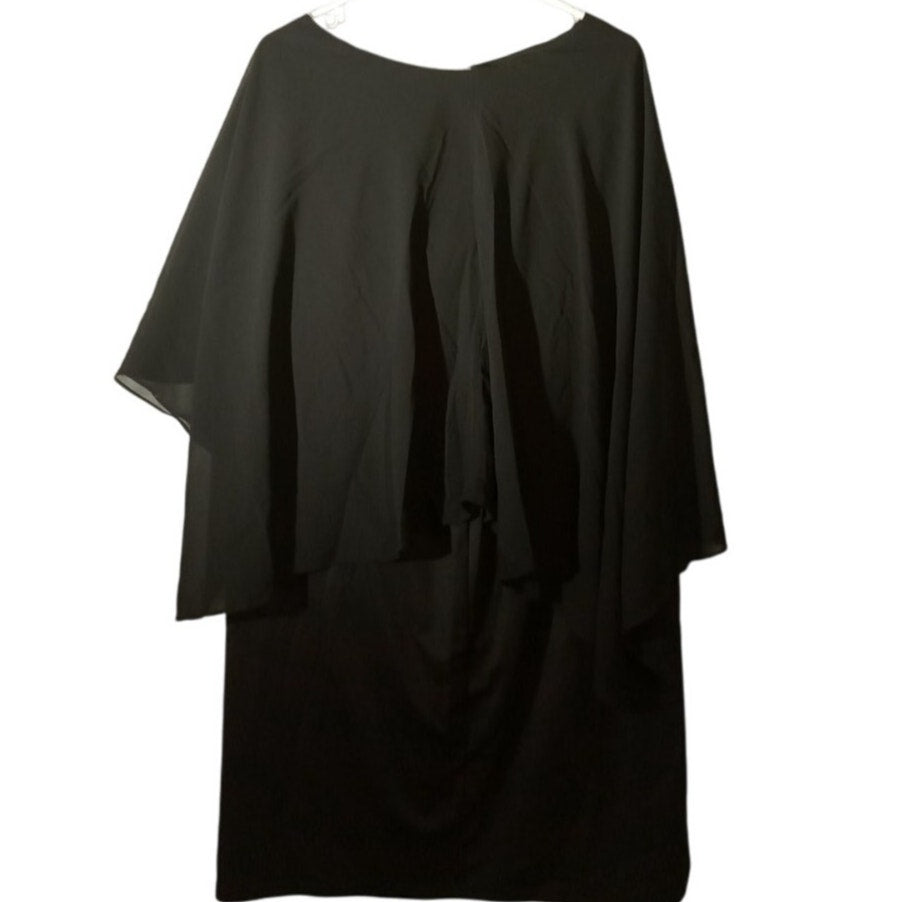 Plus Size Summer, Crewneck, Capelet Sleeve, Chiffon Overlay, Party Pencil Dress