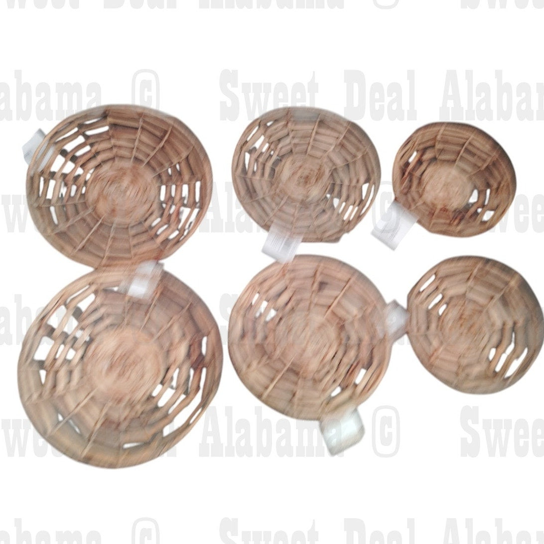 6-pack Hyacinth Woven Trays, 2 Each- 14"D, 12-1/4"D and 10-1/4"D, NIB