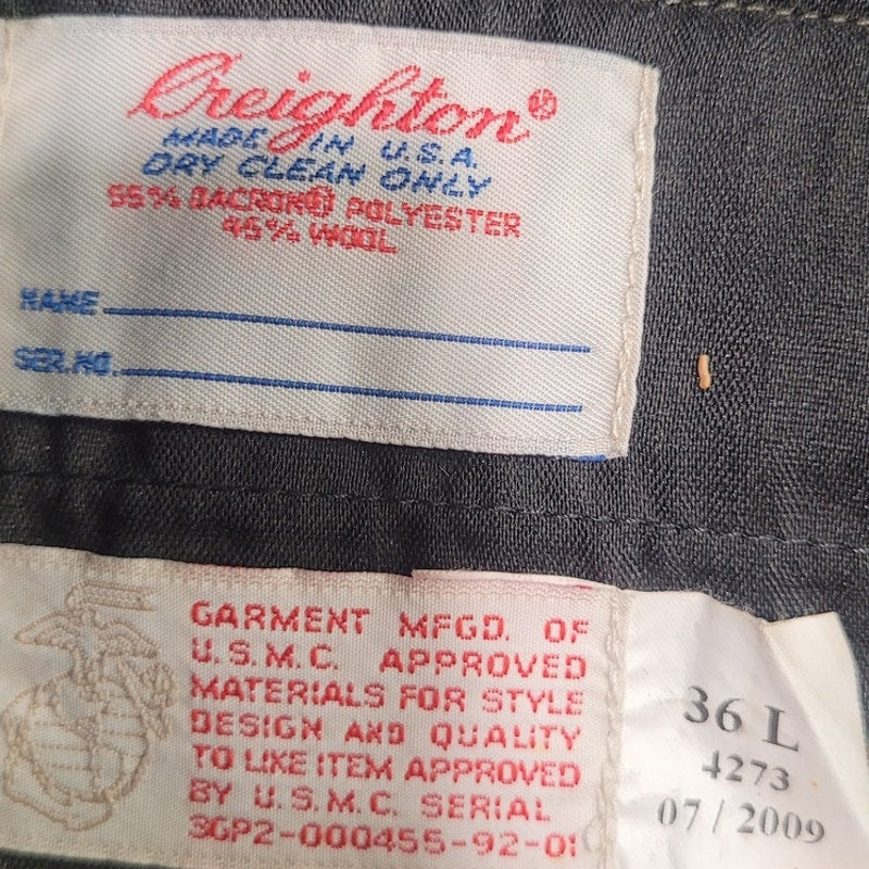 Creighton Class A Trousers - 36L - 55/45 Poly-Wool Blend, USMC Shade 2212