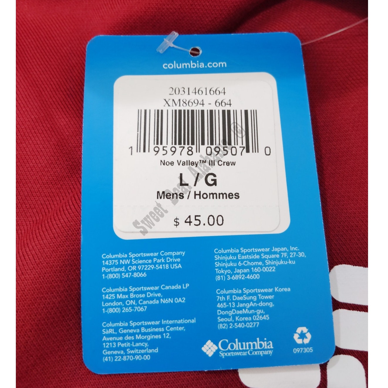 Columbia Sportwear, Noe Valley III Crew, Crimson, Large Fleece Sweatshirt, NWT