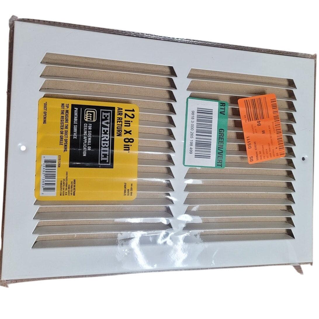 Everbilt 12 in. X 8 in. Steel Return Air Grille in White, Powder Coat White