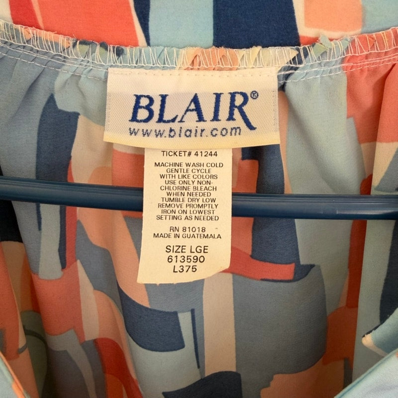 Blair Multicolor Geometric Print Short Sleeve Ruffle Hem Top Women's L