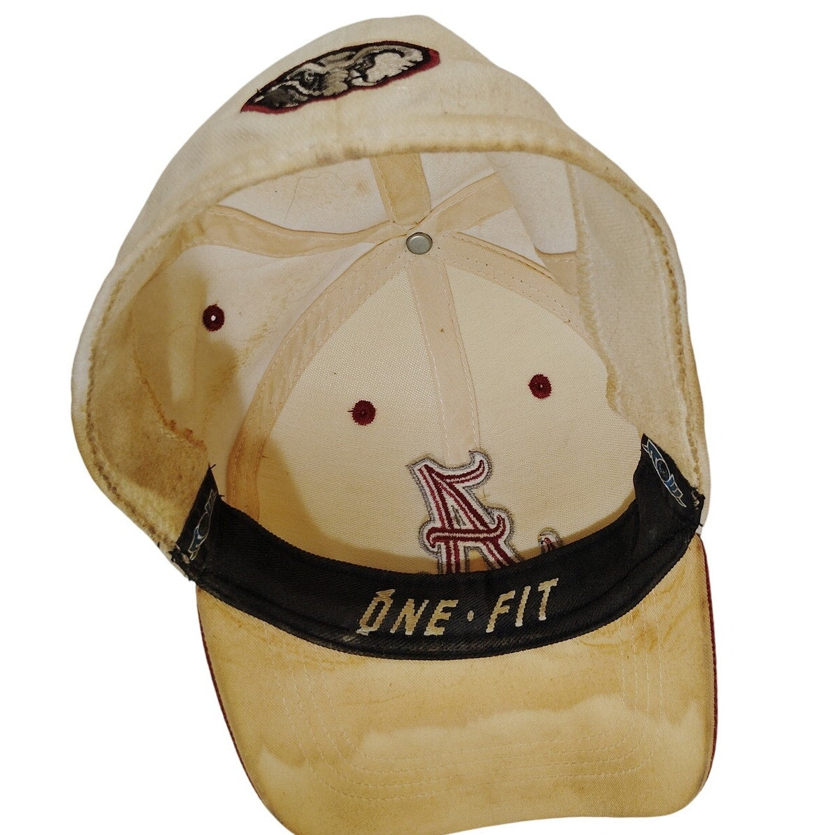 Vintage Top of the World University of Alabama One-Fit Ballcap Embroidered, Stretch Band, Aged White