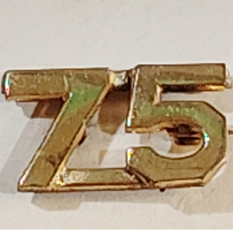 Early/Mid 1900s Brass C-Clasp "75" Collar Devices 3/8"H Hat / Lapel Pins Set