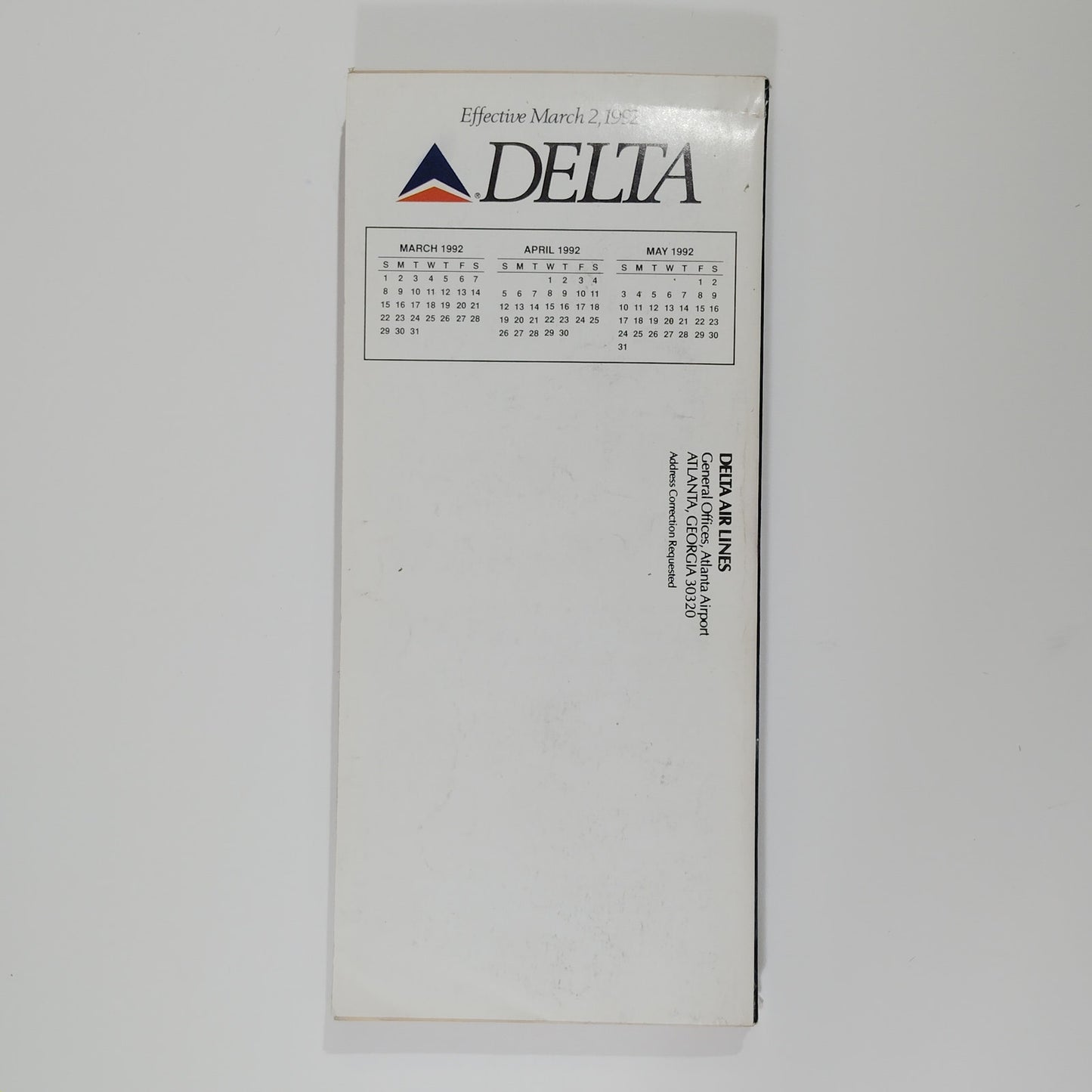 Delta Air Lines System Timetable, March 2, 1992, 504 Pgs., Far East Pagoda Cover