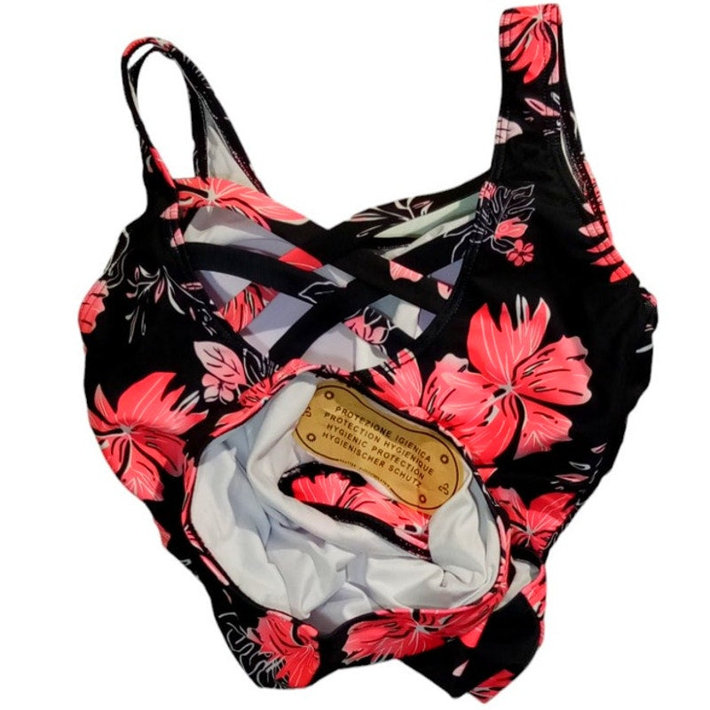 American Trends Pink Floral One Piece Bathing Suit, Crisscross Back, SM (2-4)