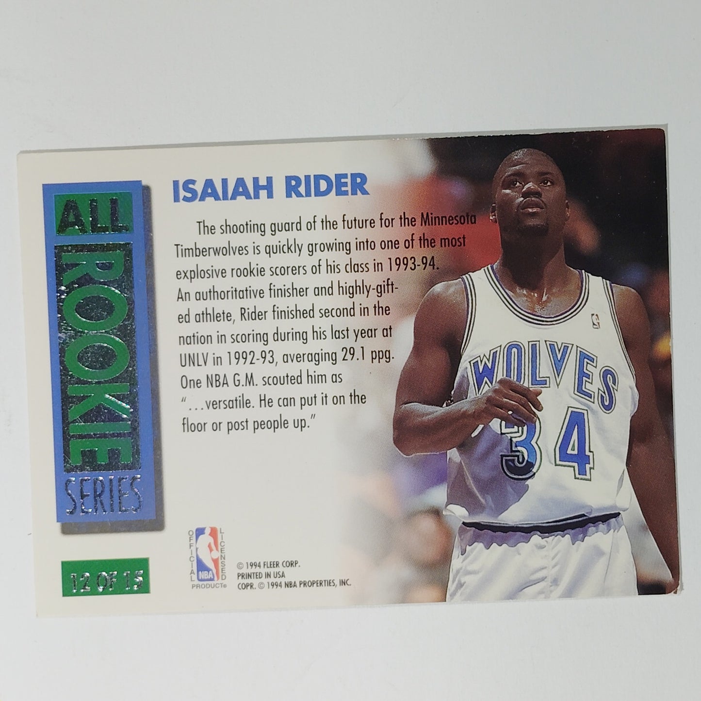 1993-94 Ultra Isaiah Rider All-Rookie #12 Timberwolves NBA Hall of Fame Guard