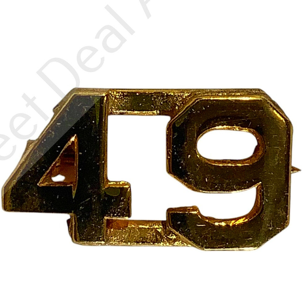 c.1940s Numeric "49", Brass Military C-Clasp Hat / Collar Pins Set 3/8"H