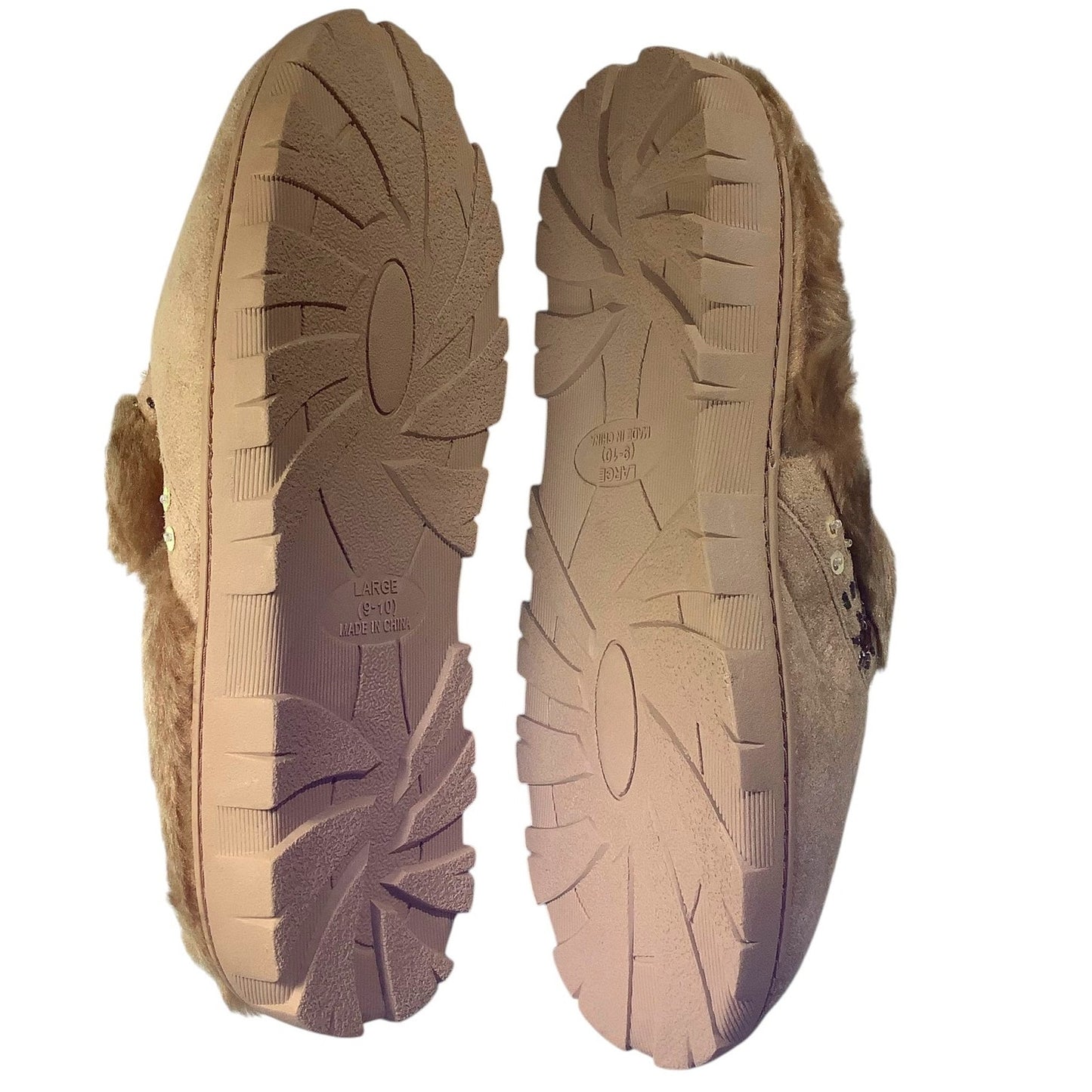 Women's Sequin Trim Faux Fur Clog Slippers, Beige, Size L (9-10)