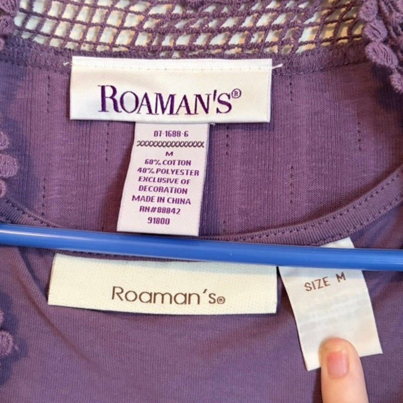 Roaman's Plus Size M Purple 2-Piece Tank Top & Lace Duster Cardigan Set