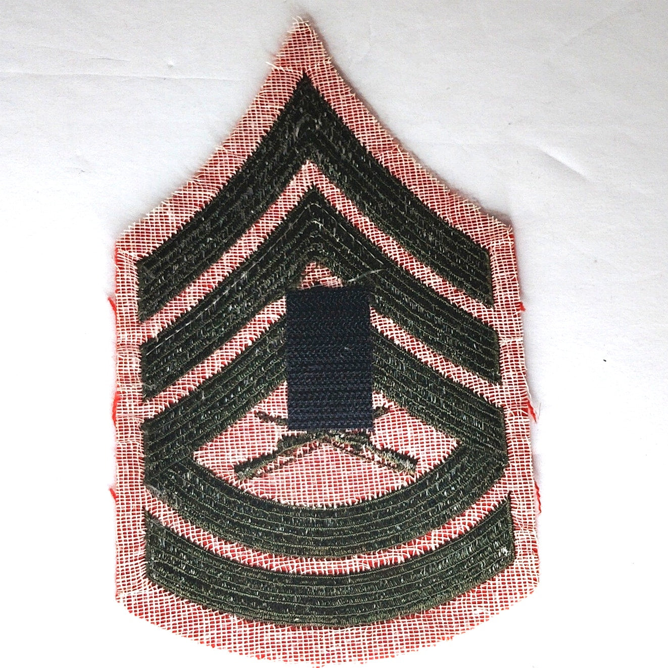 USMC Gunnery Sergeant E‑7 Chevron Green on Red Wool 6" × 3‑5/8" Hook Back