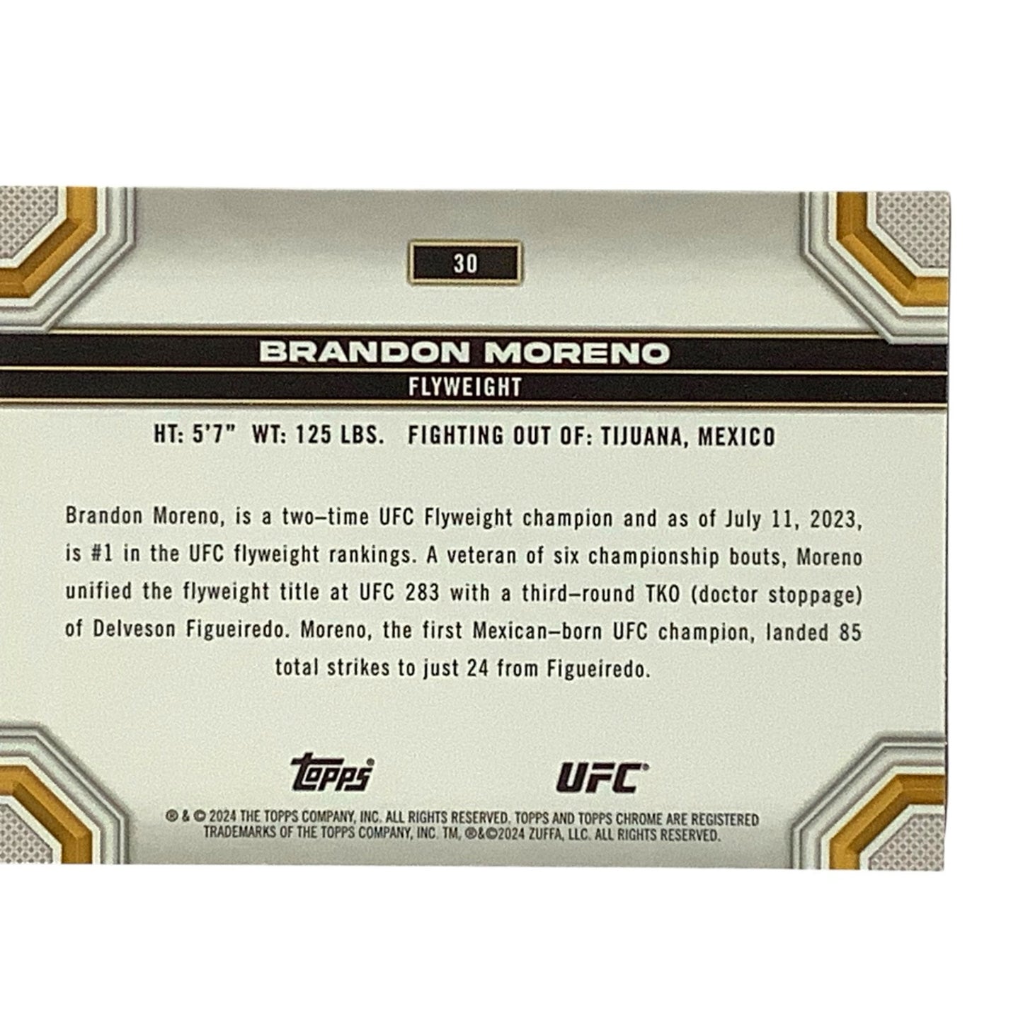 Brandon Moreno, Flyweight, UFC Refractor Card 30, 2024 Topps Chrome UFC, NM+