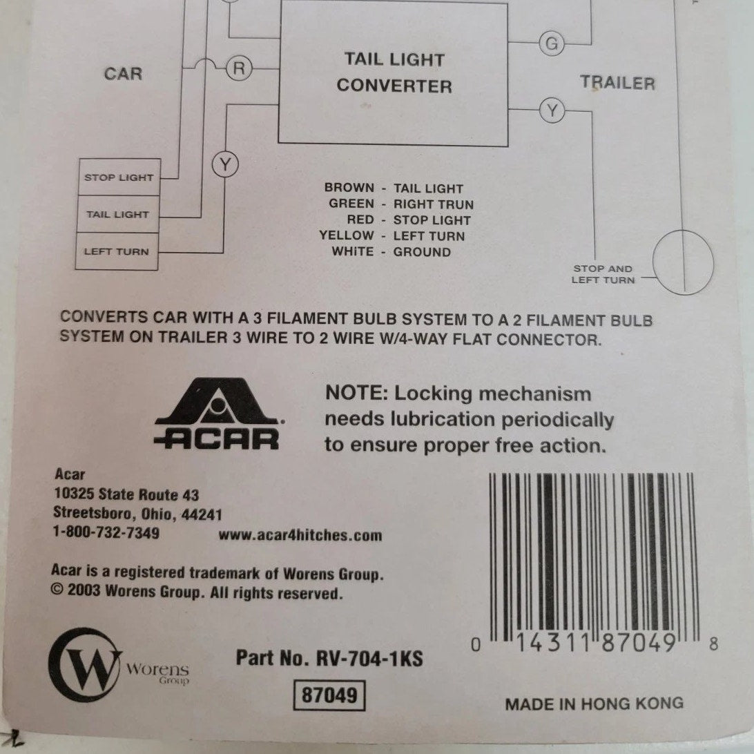 ACAR HDSS 3-to-2 Tail Light Converter, 6A, RV-704-1KS, Trailer/RV Light Adapter