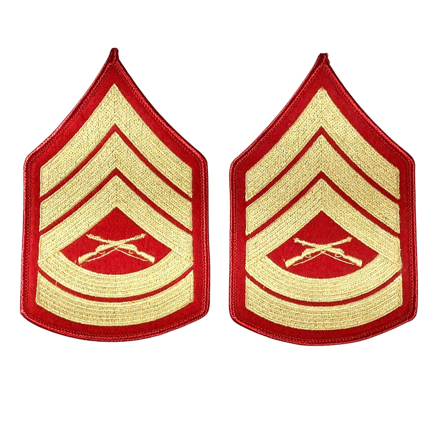 1 Set- USMC Gunnery Sergeant E-7 Gold on Red Embroidered Chevrons, Female