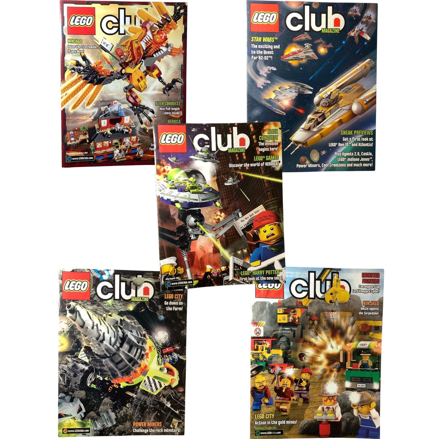 5 x Back Issues Lego Club Magazines, 5 issues from 2010-2015 Pictured