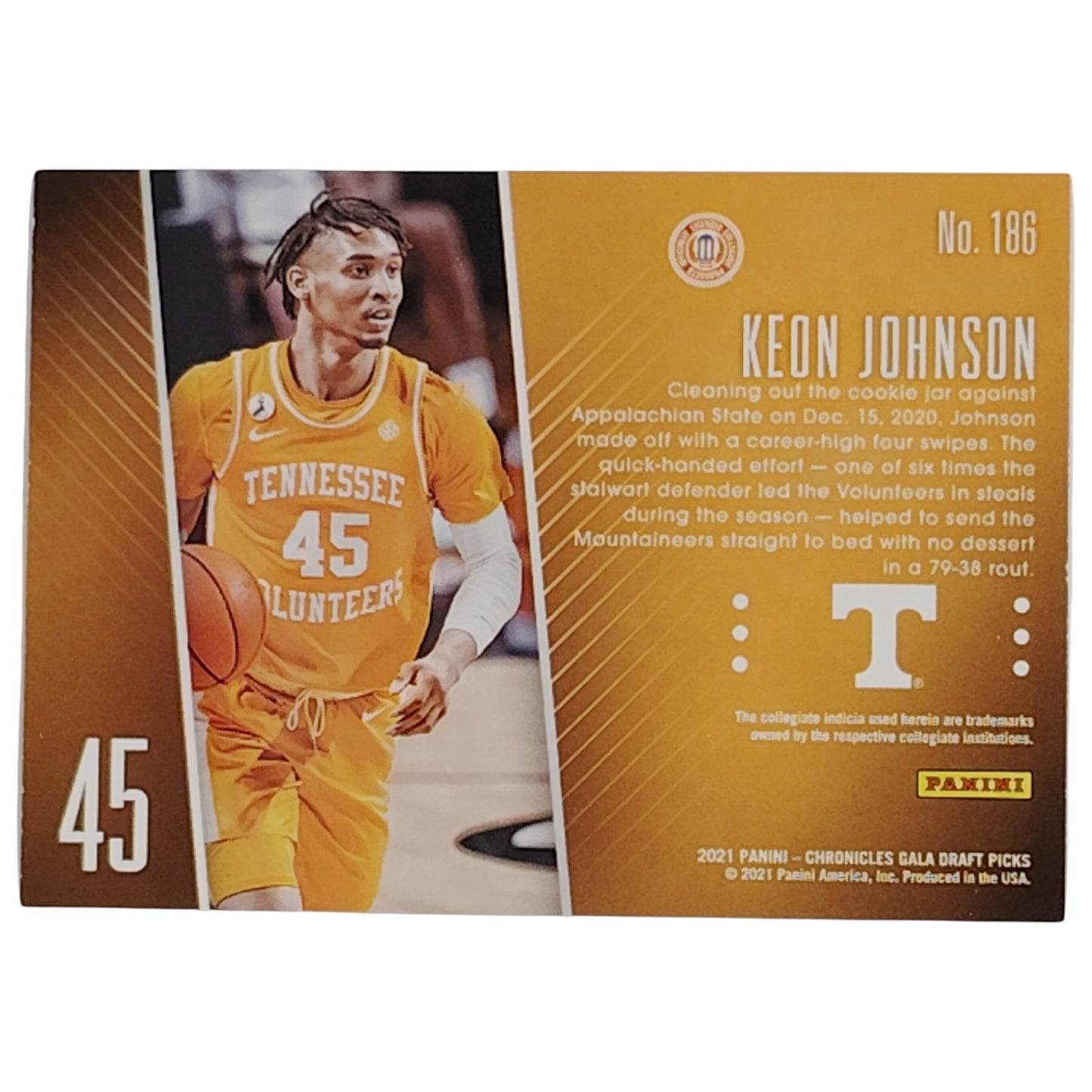 Keon Johnson, Tennessee Volunteers, 2021 Panini-Chronicle's Gala Draft Picks 186