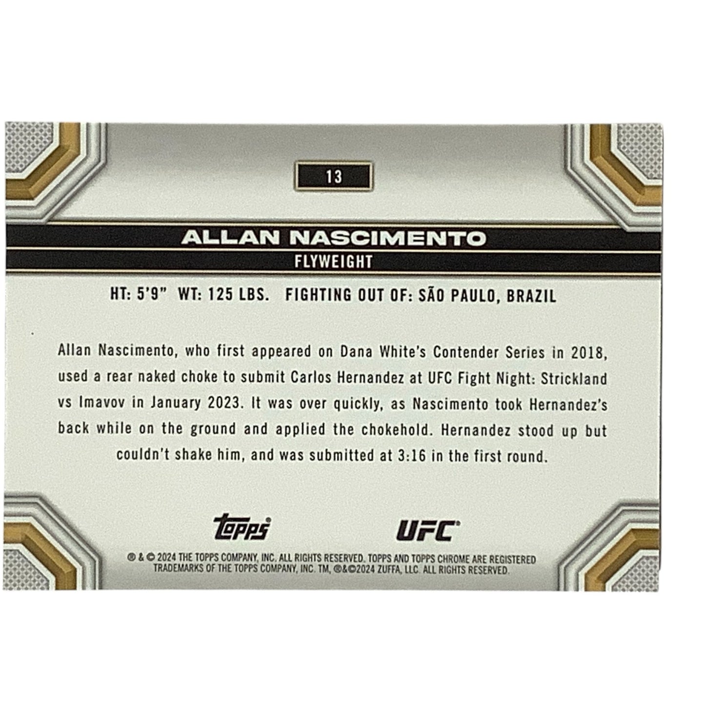 Allan Nascimento, Flyweight, UFC Card 13, 2024 Topps Chrome UFC, NM+