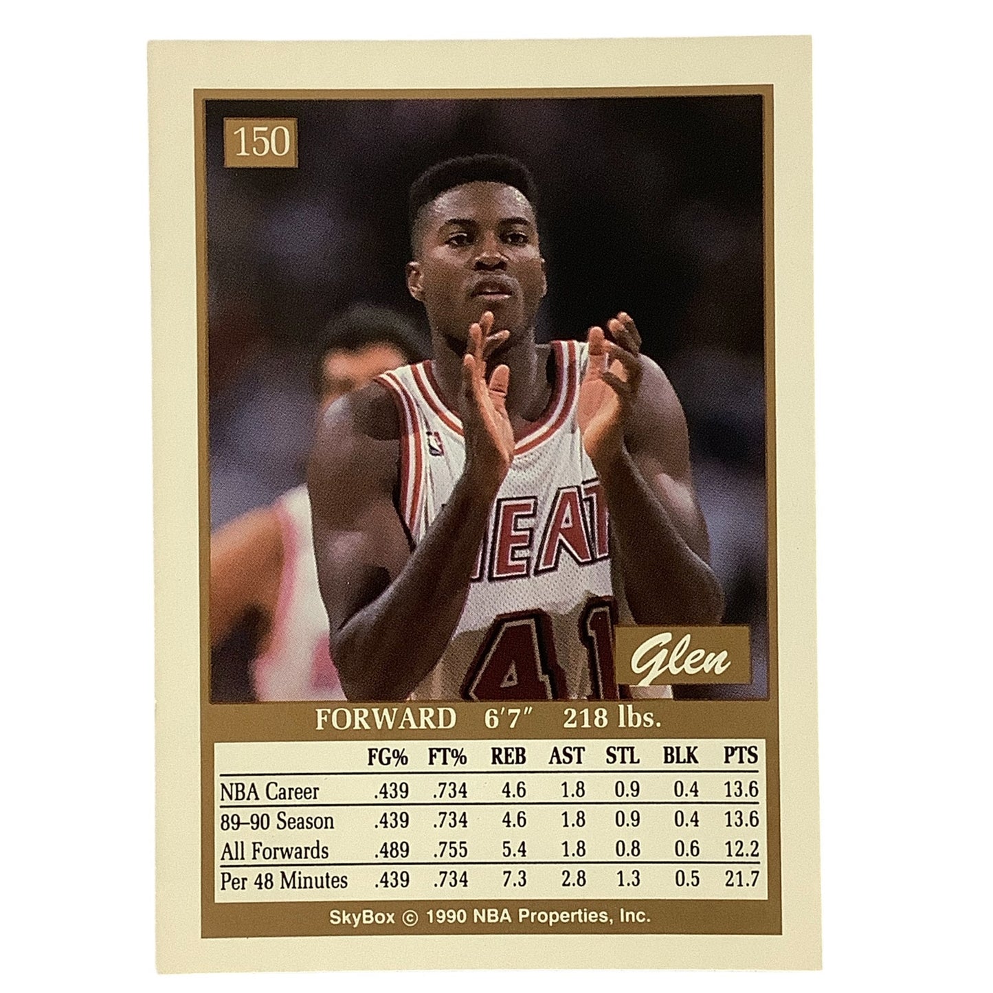Glen Rice, Card #150, Miami Heat, 1990 NBA Skybox NM+