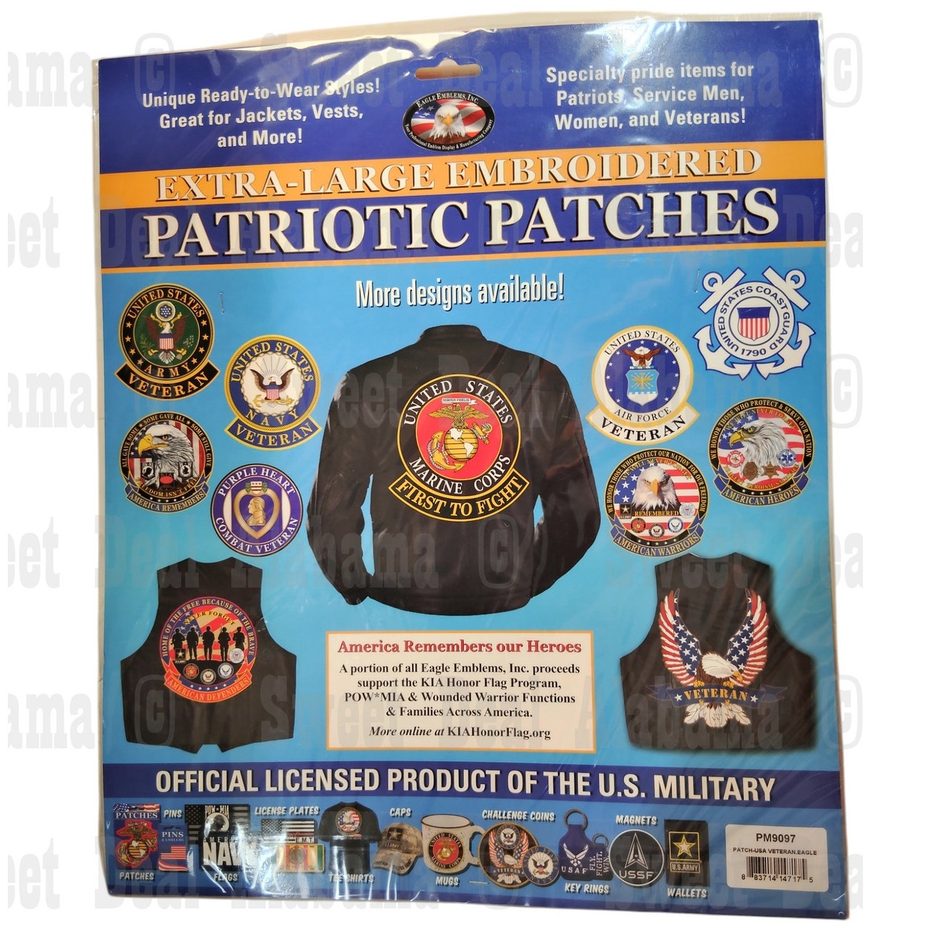 Eagle Emblems Patch – USA Veteran Eagle – 12-1/2” Embroidered, No.PM9097