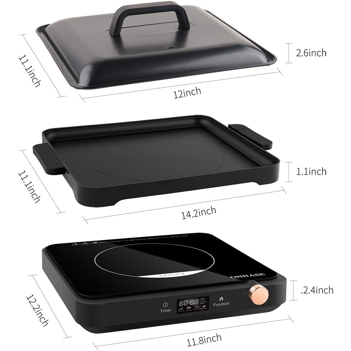 Portable Induction Cooktop, 1200W Single Burner with 2-in-1 Nonstick Griddle Plates, Black