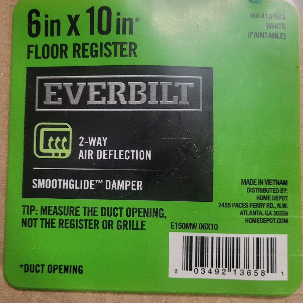 Everbilt 6 in. x 10 in. 2-Way Steel Floor Register in White