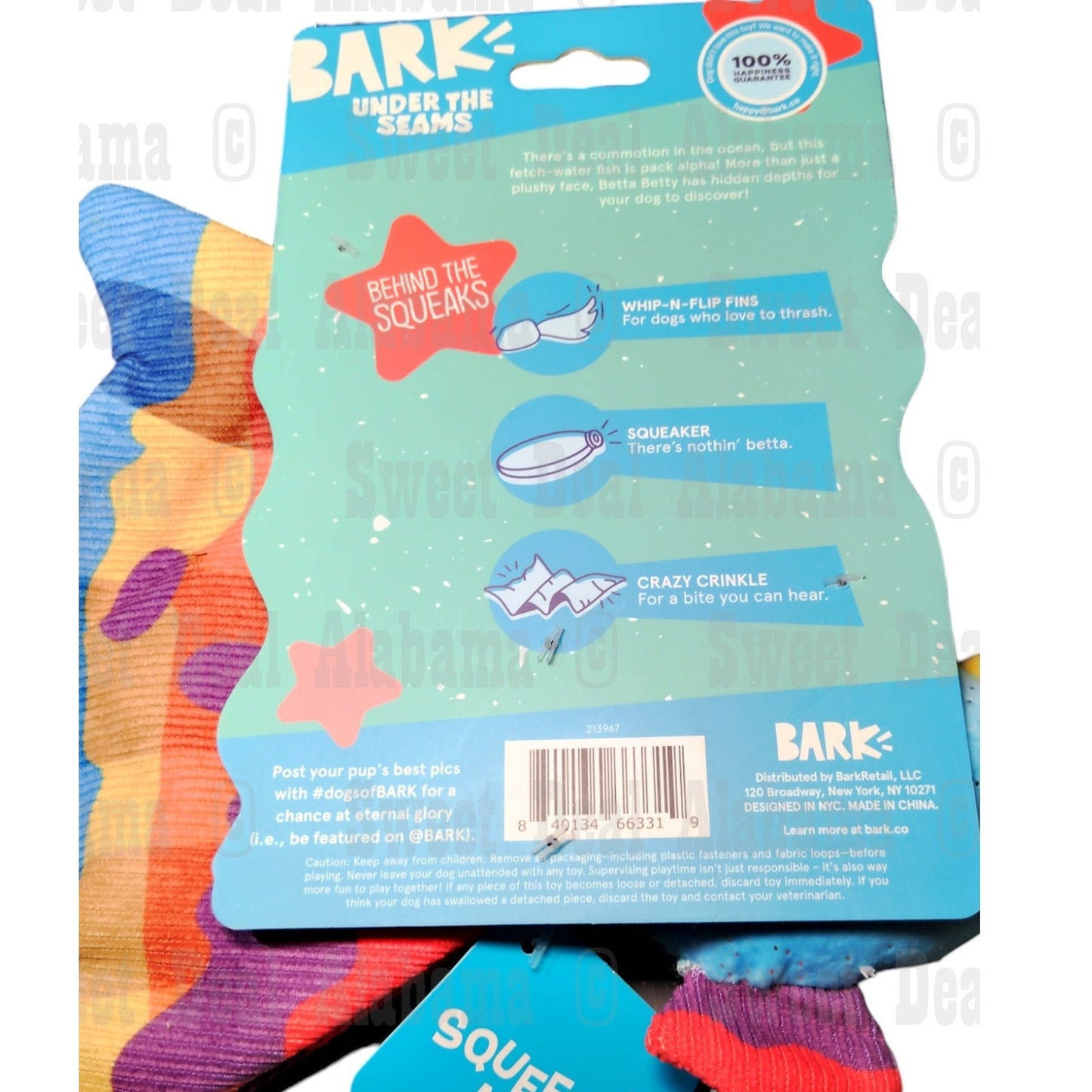 Bark Thrash It! Under The Seams Fish Soft Toy for Small Dogs