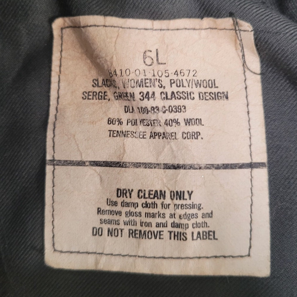 Women’s Uniform Pants - Size 6L - Poly/Wool Serge - Shade AG-344, Made in USA