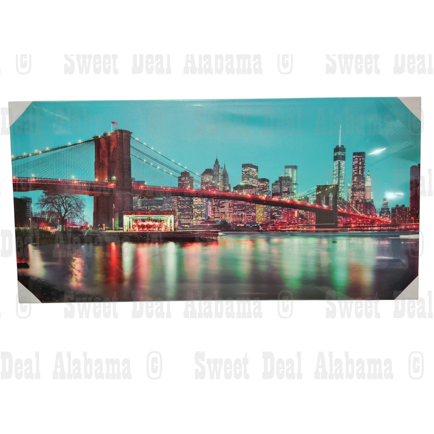 Ready to Hang Canvas 48"W x 24"H- Brooklyn Bridge Night View of New York Skyline