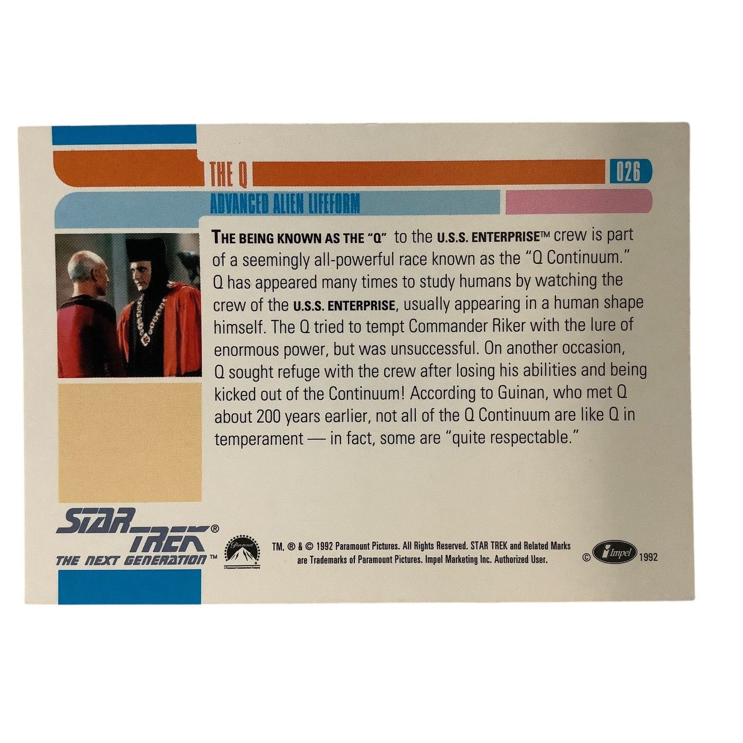 The Q (John de Lancie), Star Trek, The Next Generation, 1992, Impel Card No.026