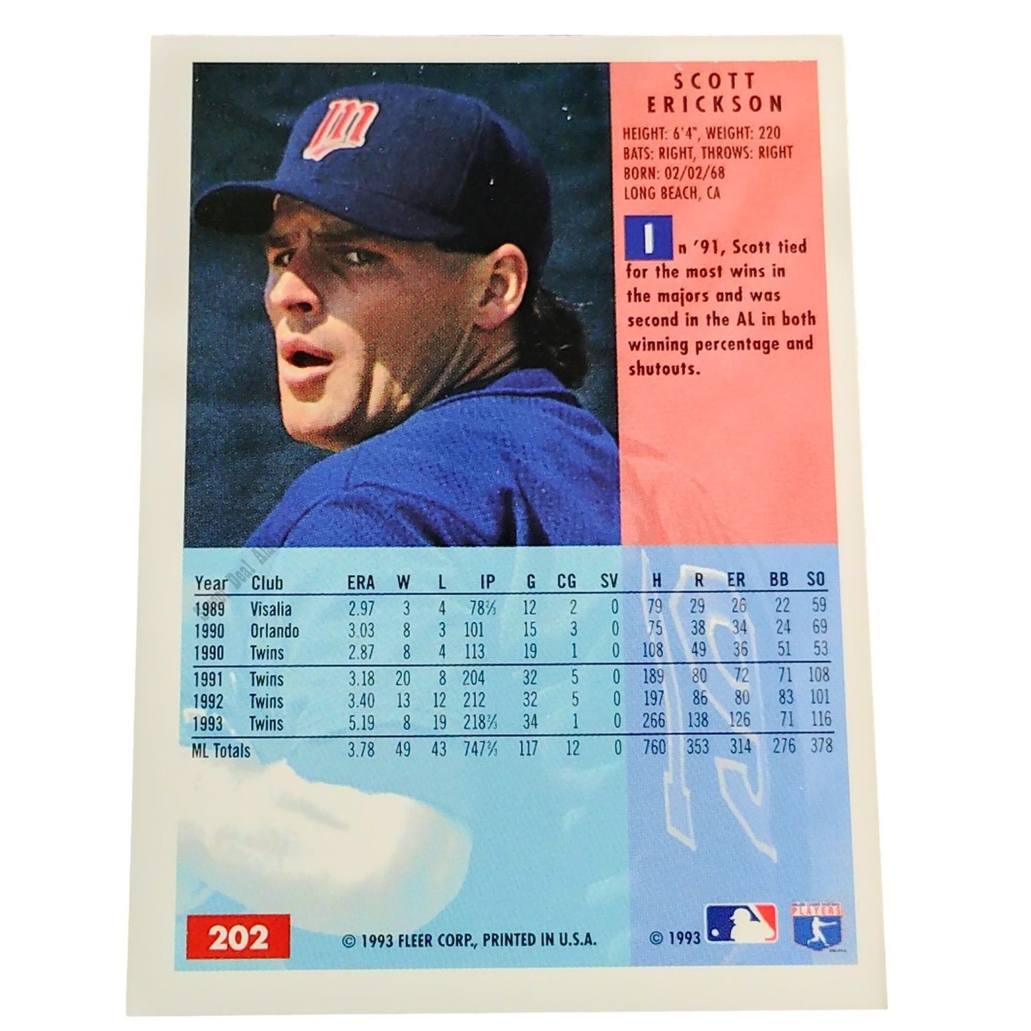 Scott Erickson, Minnesota Twins, #202, 1994 Fleer Baseball Collector's Card