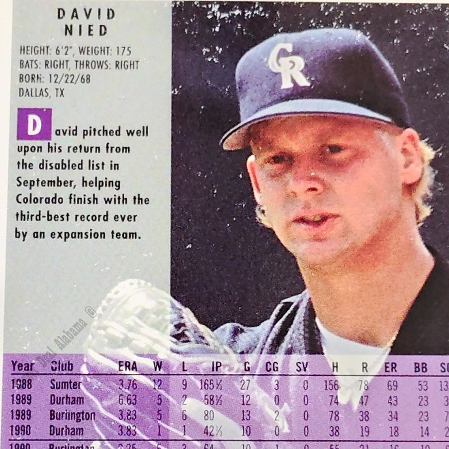 David Nied, Colorado Rockies, #447, 1994 Fleer Baseball Collector's Card