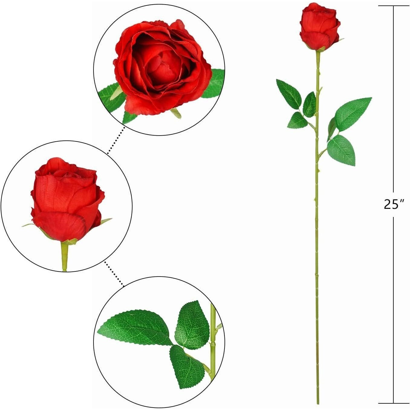 10pcs Red Roses Artificial Flowers Long Stem – Silk Petals, Realistic Look