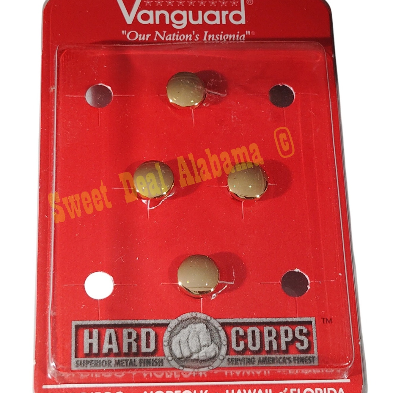 Vanguard Navy Shirt Studs, 24k Gold Plated Button Studs, Set of 4. 3/8"D, NIP