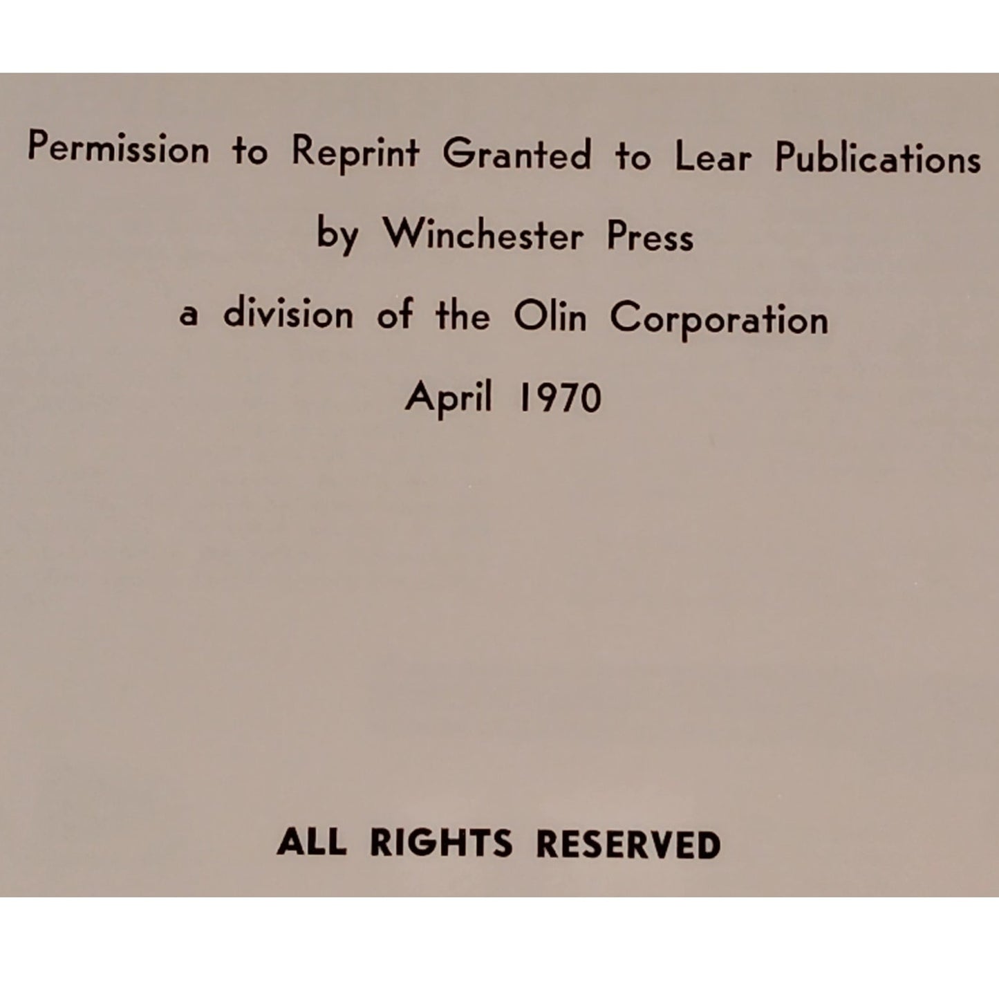 Winchester Sales Manual 1938 Reprint by Lear Publications 1970